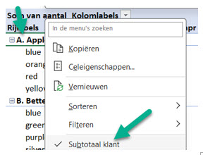 Subtotaal in / uit draaitabel halen